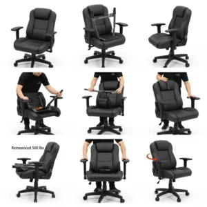 A step-by-step guide illustrating the straightforward assembly process for a durable big and tall office chair 500 lbs.