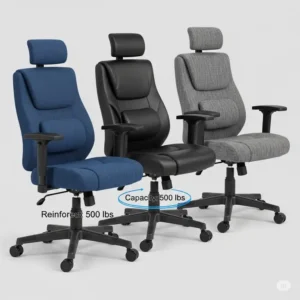 Different color and upholstery options for a bariatric desk chair.