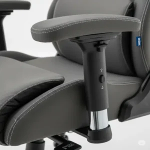A close-up shot focusing on the padded, adjustable armrests of a high-quality extra wide office chair.
