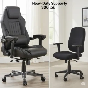 A comparison of a heavy-duty office chair 300 lbs next to a standard office chair, highlighting the difference in size, build, and support.
