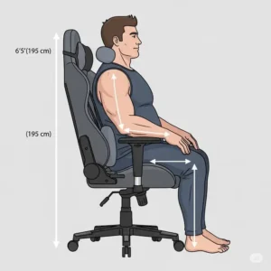 An illustration of proper sitting posture, demonstrating how a big and tall person can be correctly supported by the best gaming chair for big guys.