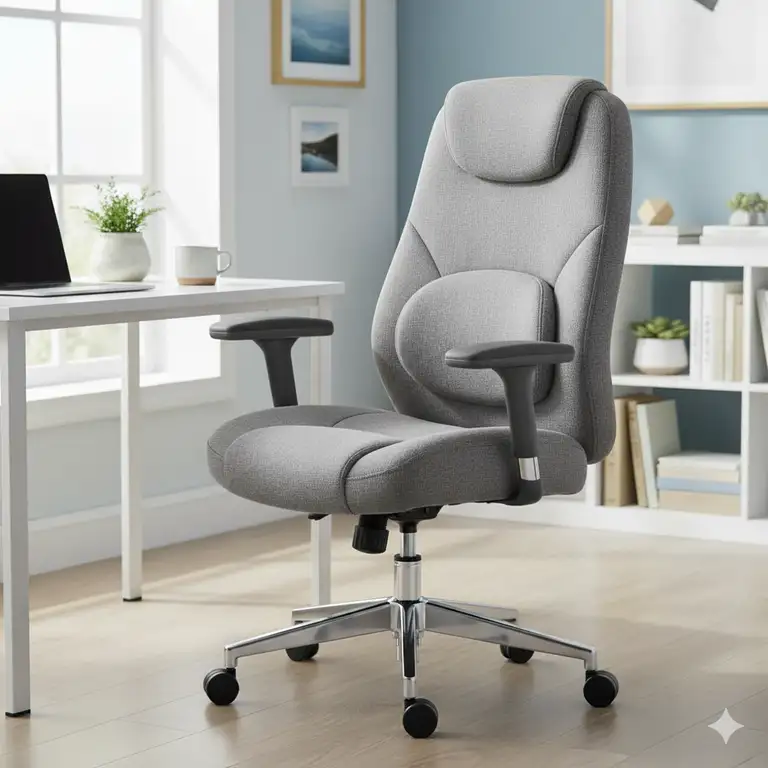 A stylish and comfortable home goods office chair with lumbar support and adjustable armrests, perfect for a modern home office setup.