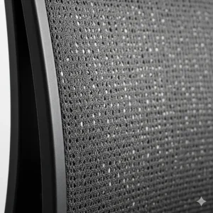 A detailed shot of the breathable mesh material on the back of an affordable desk chair, providing comfort and airflow during long work hours, a feature of the best office chair under 200. 