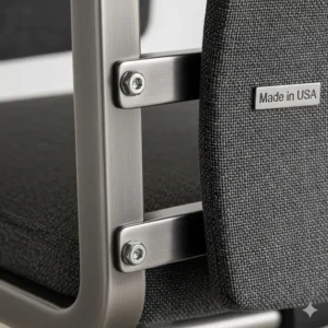 A detail shot of the durable, high-quality materials used in office chairs made in usa, such as a sturdy steel frame and long-lasting fabric.