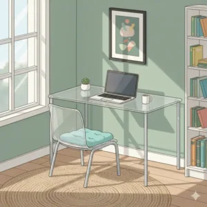 A modern workspace featuring a cute cheap small acrylic chair desk.