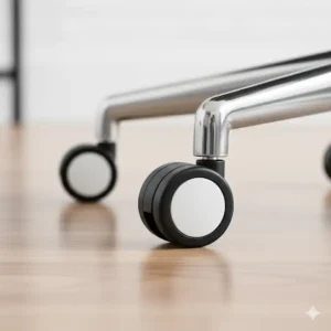 A close-up view of a chair's durable, smooth-rolling casters, designed to protect floors and offer easy mobility on the best office chair under 200. 