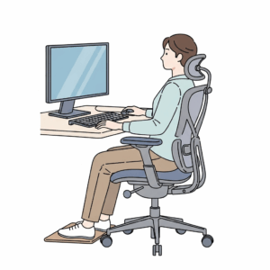 An illustration of proper posture while sitting in a chair with all the ergonomic adjustments correctly set. This highlights the benefits of using the best chair for sitting all day.