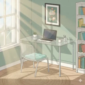  An aesthetic illustration emphasizing the sleek design of a cute cheap small acrylic chair desk.