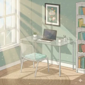 This illustration demonstrates how a cute cheap small acrylic chair desk can be a great space-saving furniture solution. 