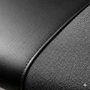 A close-up texture shot of durable, easy-to-clean materials like faux leather and polyester fabric used in the best budget office chairs.