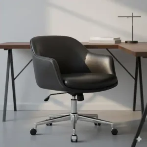 A sophisticated leather small swivel chair in a classic black finish, featuring a high-quality material that adds a touch of elegance to any room.