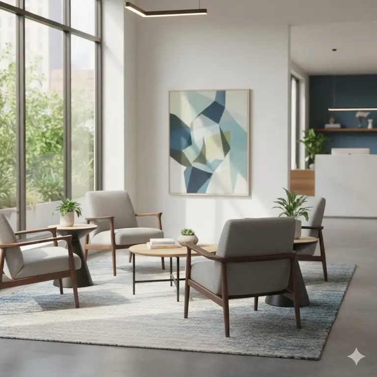 Modern, comfortable waiting room chairs in a professional office setting, designed for durability and style.