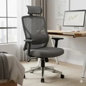 Adjustable high-back bedroom desk chair with lumbar support for proper posture.