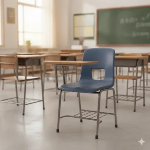 Durable, classic design student chairs with a writing tablet, ideal for traditional classroom settings. 