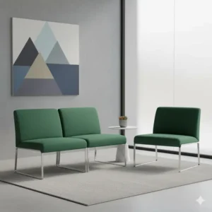 Contemporary upholstered office seating with sleek metal legs, suitable as modern office guest chairs for a reception area.