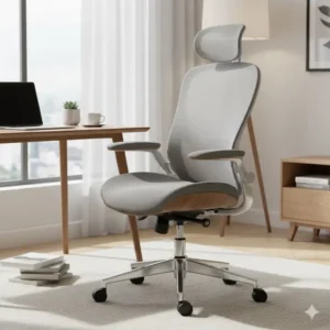 Ergonomic living room desk chair designed for back support and extended use.