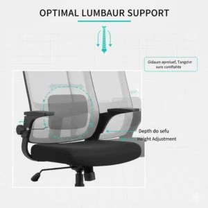 Close-up showing the adjustable lumbar support feature on a small ergonomic office chair, promoting back health. 