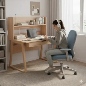 An ergonomic, adjustable student desk and chair set designed for proper posture and comfort during long study sessions.