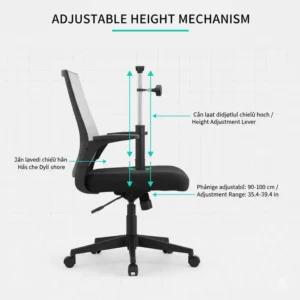 Image detailing the adjustable height mechanism of the small ergonomic office chair for proper seating posture. 