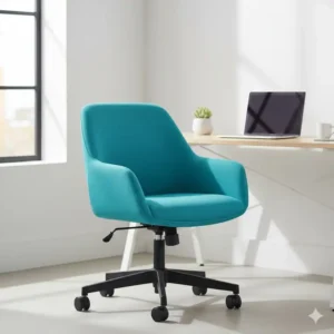 A vibrant, teal unique desk chairs adding a splash of color to a minimalist home office setup.