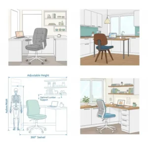 Compact armless kitchen desk chair in a sleek, space-saving design, easily tucks under a small kitchen desk or counter.