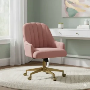 A luxurious pink velvet decorative office chairs adding a pop of color to a home office.