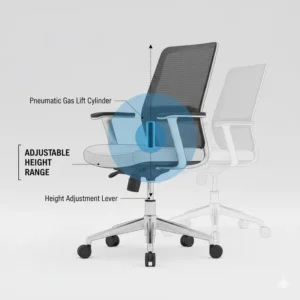 Diagram showing the pneumatic cylinder for easy adjustable height on a contemporary swivel chair.