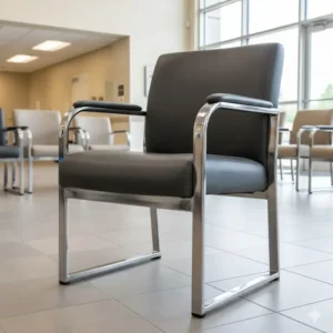 A sturdy, heavy-duty reception chair with a durable metal frame, designed to accommodate all guests in a busy waiting area. 