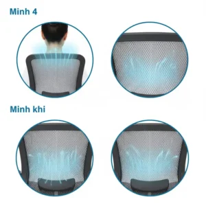 View of the breathable mesh back and headrest of a small ergonomic office chair, designed for comfort. 