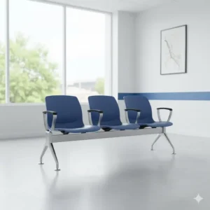 Heavy-duty metal beam waiting room chairs often used in clinics and high-traffic public reception areas.