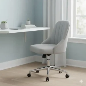 A compact, armless small-space decorative office chairs designed to fit neatly into a home office corner.