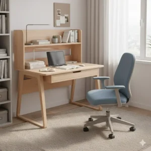 A child happily using a durable student desk and chair set, suitable for elementary school students.