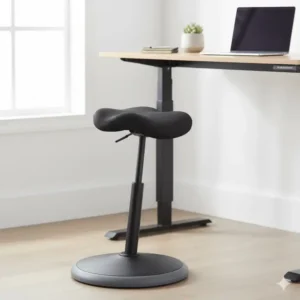 An adjustable, unusual standing desk stool, a great option for those seeking a more unique desk chairs alternative.