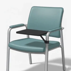 Medical office waiting room chairs with a pivoting tablet arm for patients who need a surface for writing or using a device. 