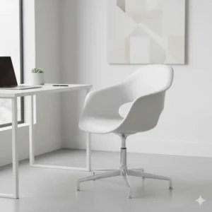 A sleek, white minimalist unique desk chairs with a simple, sculptural form suitable for a modern workspace.