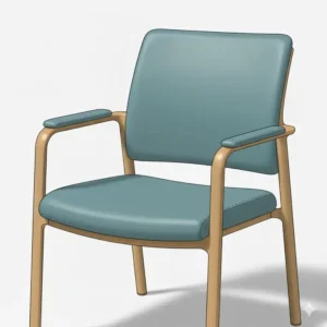 Wood-frame patient seating, showing a classic and sturdy design for medical office waiting room chairs with upholstered cushions. 