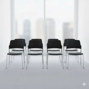 A line of simple, budget-friendly office guest chairs suitable for high-traffic areas. 