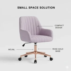 A compact and space-saving girly office chair design suitable for a small apartment or dorm room.