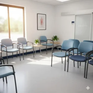Clean, practical waiting room chairs appropriate for a doctor's office or healthcare facility environment.