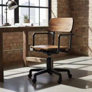 A metal and wood industrial style unique desk chairs, providing a sturdy and distinctive look.