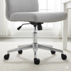 Detail of the adjustable height and swivel function on a versatile living room desk chair.