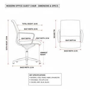 Diagram showing the key dimensions and specifications of a standard modern office guest chairs.