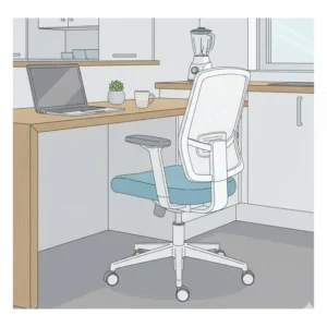 Kitchen desk chair in a designated built-in workspace area, demonstrating seamless integration with surrounding kitchen cabinetry.