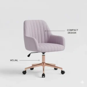 A collection of girly office chair options shown in different feminine colors like lilac, mint, and coral.