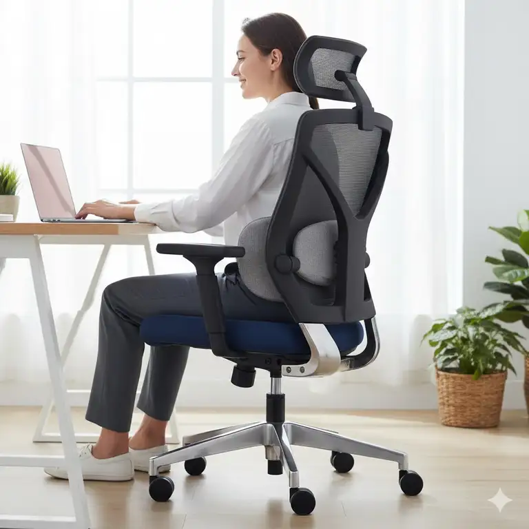 A best office chair for back pain relief, showing an ergonomic design with lumbar support and adjustable headrest.