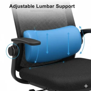 Close-up view illustrating the adjustable lumbar support mechanism of the back support chair.