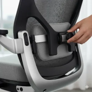 Close-up of an adjustable lumbar support feature on a best office chair for back pain, essential for back pain.