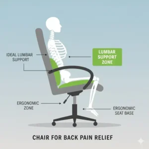 Diagram illustrating the ideal lumbar support position in a best living room chair for back pain sufferers.