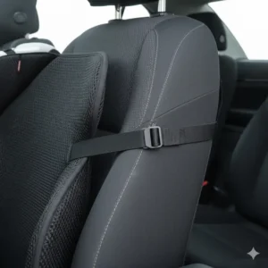 Adjustable elastic straps securely fitting the backrest support for car seat installation.