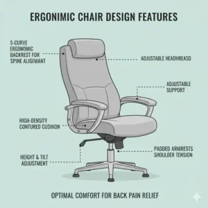 Close-up of the ergonomic features in a best living room chair for back pain sufferers, including contoured backrest.